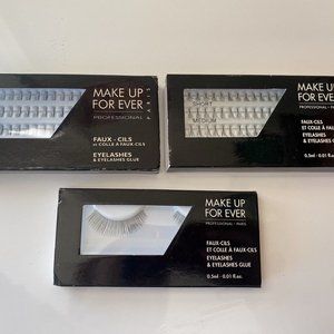 Make Up For Ever Set 3 False Eyelashes Black Strip#106 Clusters#155 Single#101